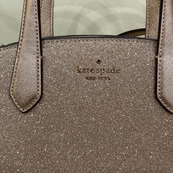 Kate Spade Rose Gold Tinsel Glitter Fabric Sparkle Satchel Purse Bag - Picture 5 of 15